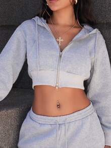 Rayane Ketlyn Women's Gray Hooded Sweatshirt & Pants Two-Piece Set - Grey - View 3