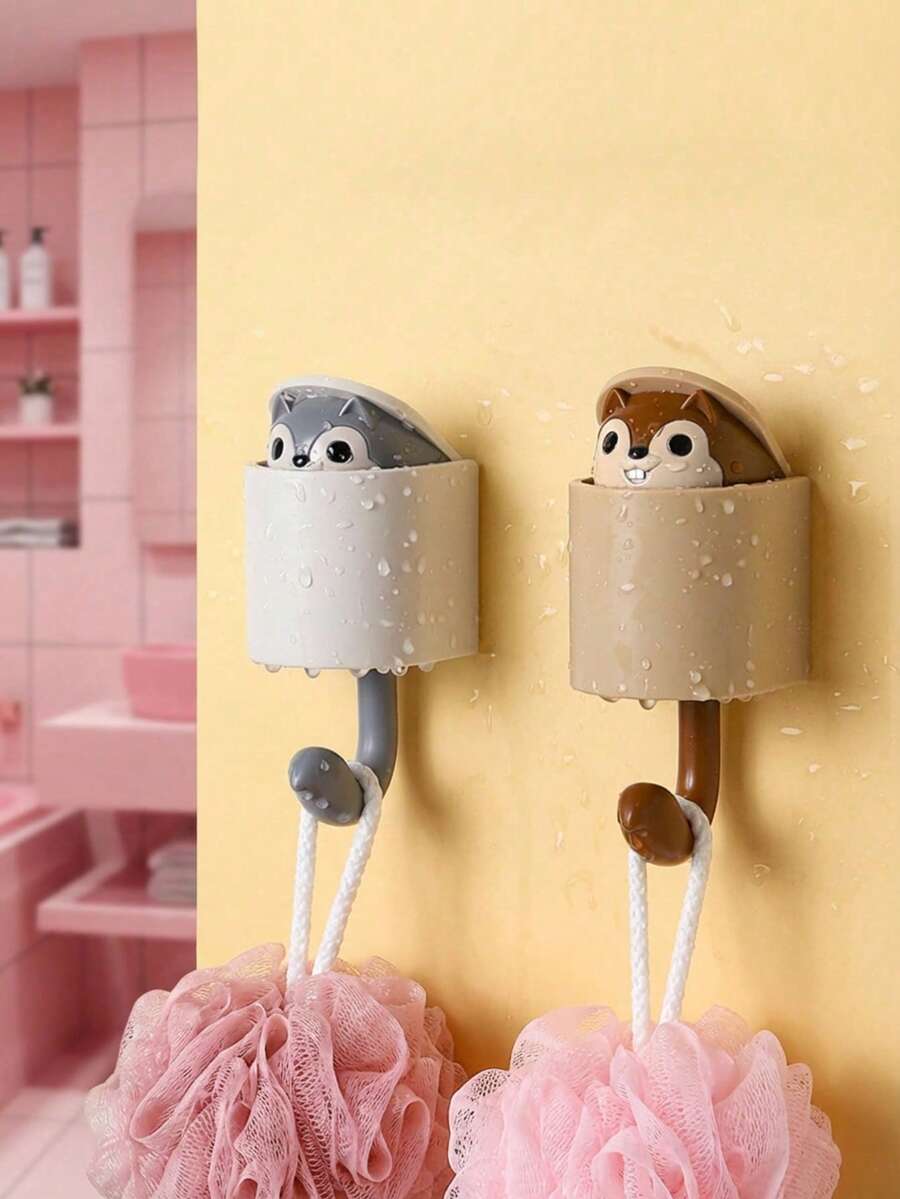 Joivida 1 pieza Ganchos de pared con forma de ardilla linda, diseño de animal de dibujos animados, adhesivo de agarre fuerte para organización de almacenamiento en la puerta, decoración del hogar, artículo esencial de actual - Multicolor - Ver 1