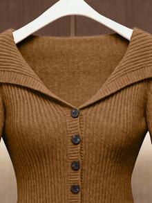 GlowEve Áo cardigan dài tay màu đen cổ bẻ, thắt eo, chất liệu vải gân mịn, đa năng cho cả mặc hàng ngày và hoạt động ngoài trời, thích hợp cho mùa xuân và mùa thu. - Màu Khaki - Xem 5