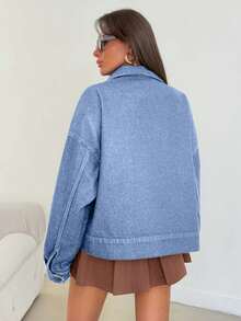 EURMUSE 女士超大牛仔长袖夹克 - 淺色水洗藍 - 查看 2