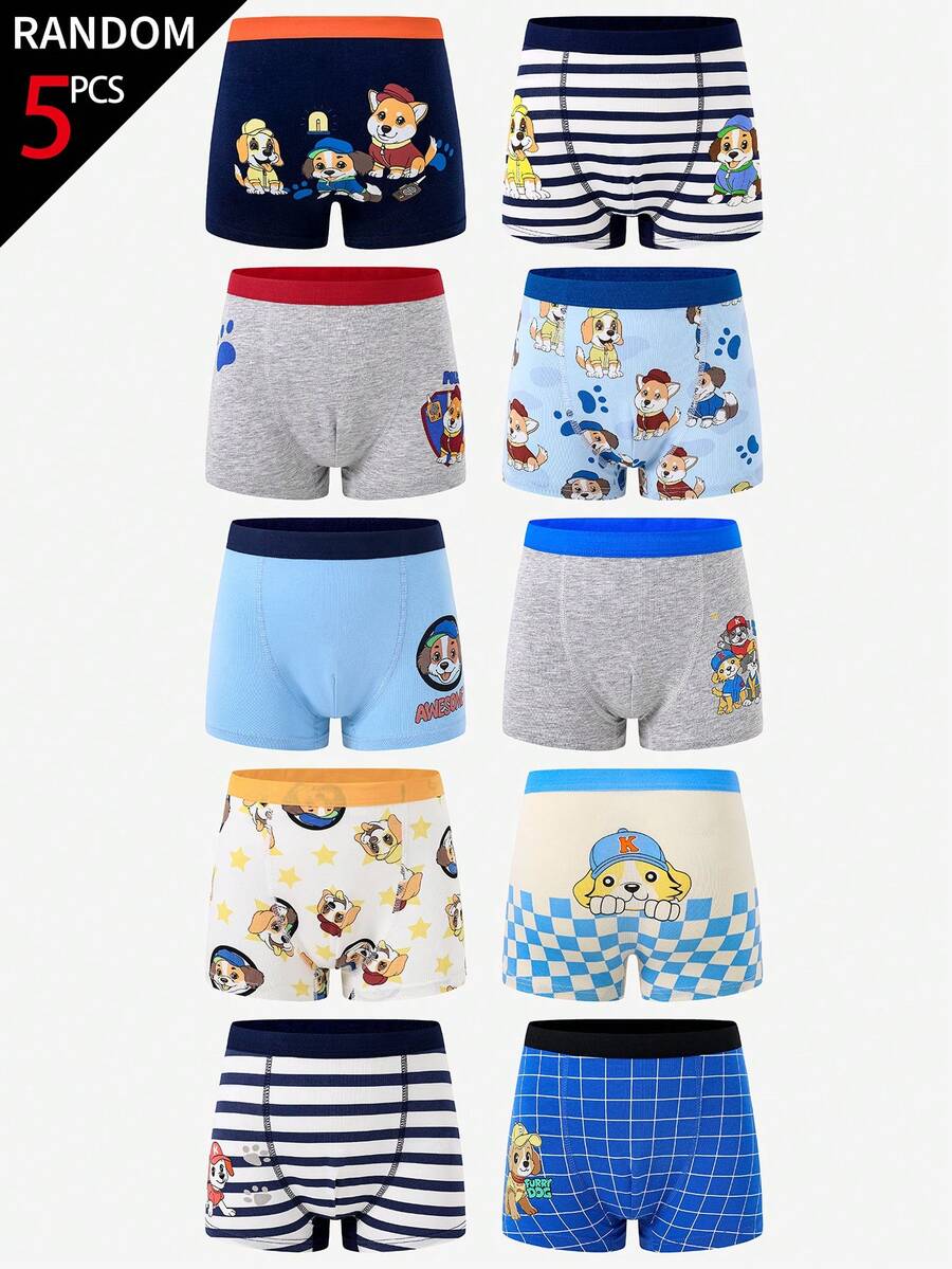 5条/包 男童随机可爱小狗印花舒适纯棉三角内裤 - 彩色 - 查看 1