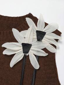 Franclia Autumn/Winter New Loose Versatile 3D Floral Crew Neck Sleeveless Knit Vest Paired With A-Line Knit Midi Skirt Women 2-Piece Set - Coffee Brown - View 4