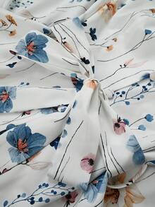 Franclia Đầm nữ không tay cổ chữ V in hoa, kiểu dáng thường ngày. - Màu be - Xem 6