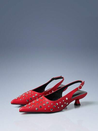 CUCCOO GRLICON Women's Studded Buckle Decor Pointed Toe High Heel Pumps