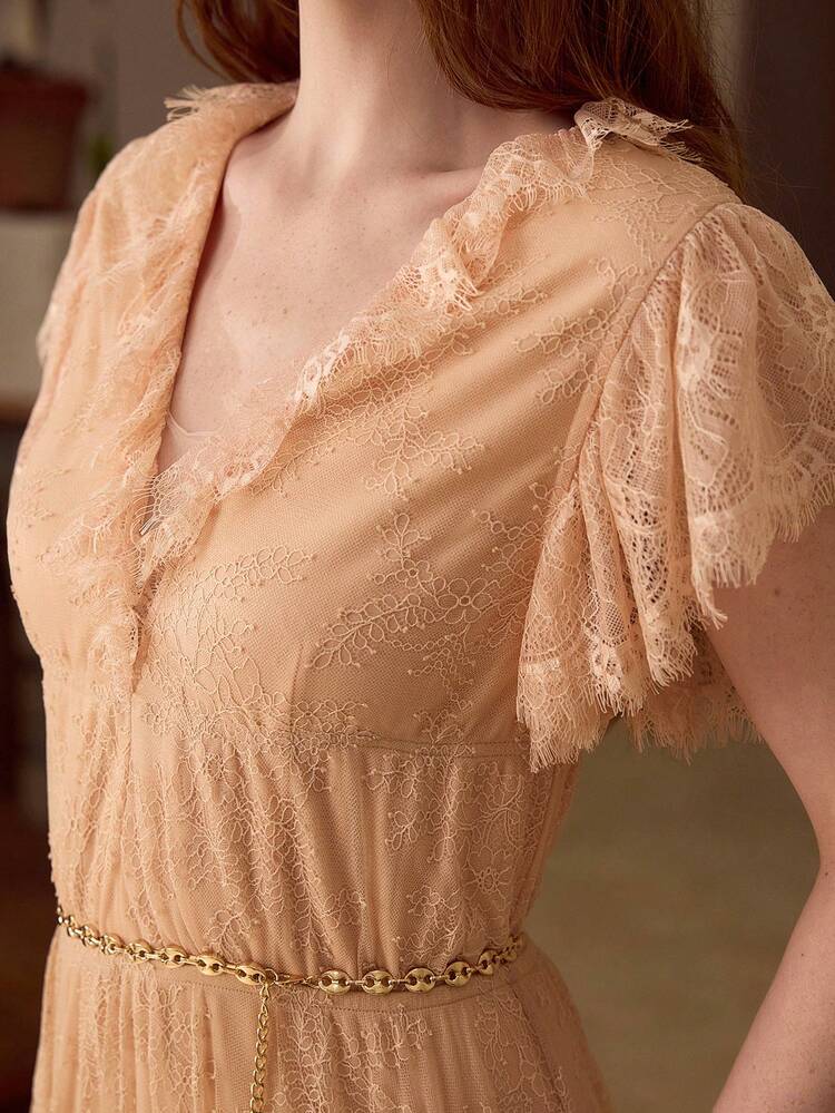 WOMEN'S LONG A-LINE DRESS WITH LACE PLEATED CRAFTSMANSHIP, SPRING/SUMMER