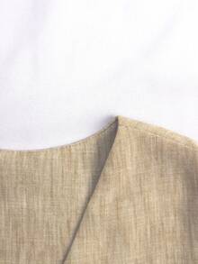 GlowEve Bộ đồ nữ màu trơn gồm áo vest một hàng cúc và quần short, kiểu dáng thường ngày. - Màu Khaki - Xem 3
