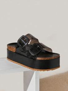 Solezae Dép xỏ ngón đế xuồng đế xuồng mới dành cho nữ, dép xỏ ngón Birkenstocks thoải mái, tối giản, phong cách thường ngày, không quai hậu - màu đen - Xem 6