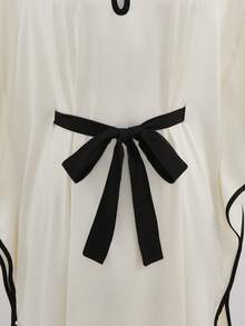 Lyxana Women's Contrast Color Short Sleeve Belted Dress - Black and White - View 3