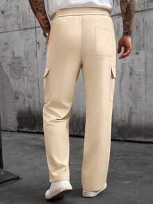 Manfinity CasualCool Mature Style Straight-Leg Men's Pants, Men's Wide-Leg Pants, Khaki Cargo Pants, Suitable For Home, Office, Friends, Matching, Loose Fit, Men - Khaki - View 2