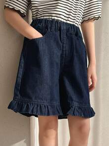 DAZY 少女牛仔短裤 - 藍色 - 查看 1