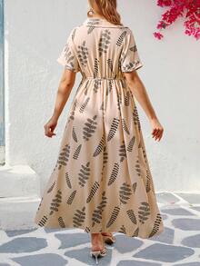 SHEIN Maternity Fashion Floral Print Collared Dress - Apricot - View 2