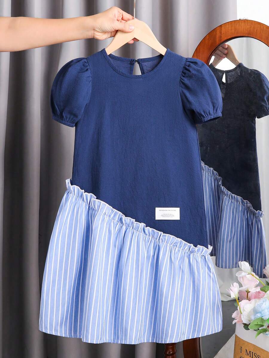 SHEIN Simple Fashion Casual Daily Short Sleeve Dress For Young Girl