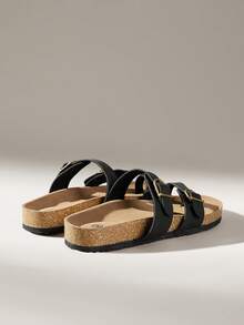 Solecia Casual Cork Sole Adjustable Buckle Sandals For Ladies - Black - View 4