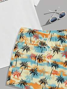 VIVINTIMO 男士标准尺码休闲短袖T恤套装，度假风彩色棕榈树印花时尚服饰 - 彩色 - 查看 3