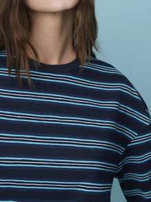 Nöista 女士深蓝、绿、白条纹宽松纯棉短袖T恤 + 抽绳 S - 藏蓝色 - 查看 7