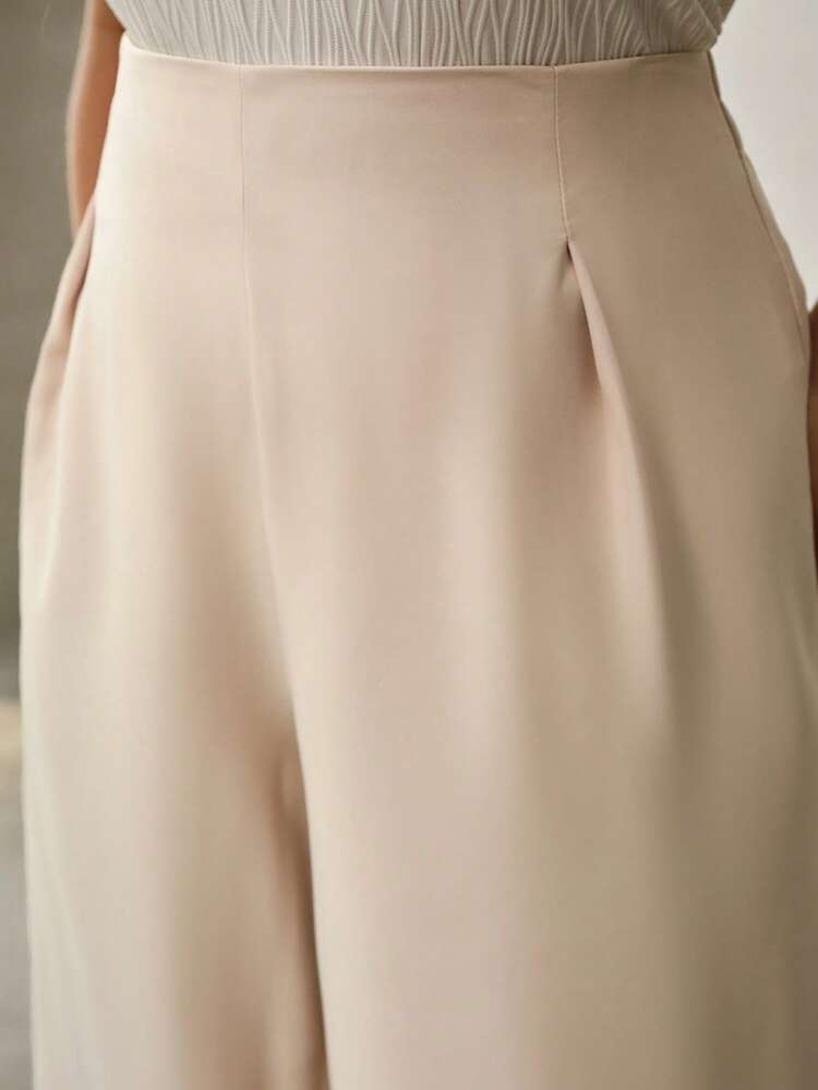 PLUS SIZE ELEGANT FOLD PLEATED WIDE LEG PANTS