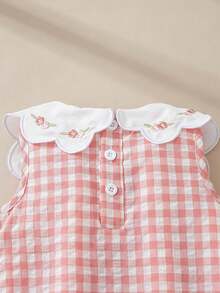 Souflis Souflis Summer Dresses New French Retro Patchwork Floral Collar Rabbit & Floral Embroidery Comfortable Pink Plaid Dress - Pink - View 6