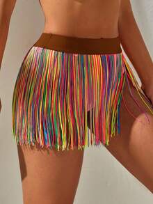 Swim Vcay Farbenfroher Quasten-Sarong Rock, geeignet für den Strand im Sommer - Braun - Übersicht 3