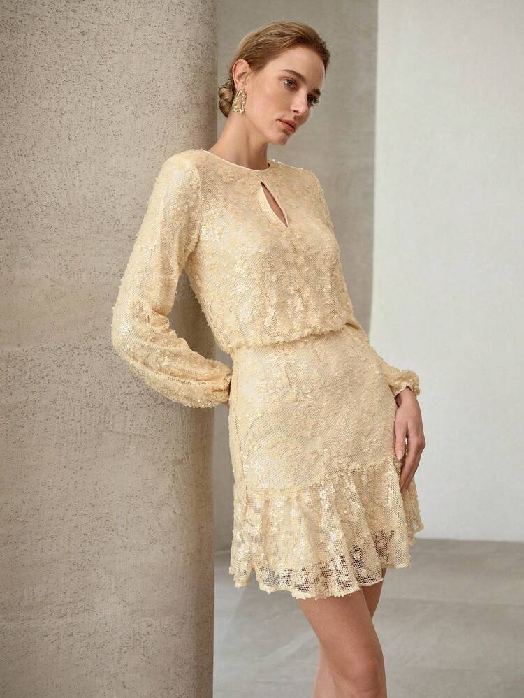 SEQUIN WAIST FITTED SHORT DRESS, AUTUMN/WINTER