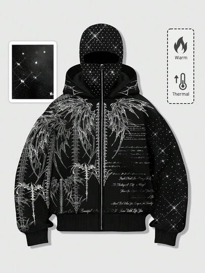 Men's Autumn/Winter Gothic Personalized Streetwear Hoodie Sweatshirt, Long Sleeve Top