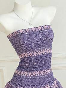 Elamini Đầm ngắn cúp ngực họa tiết Paisley, thích hợp cho kỳ nghỉ thường ngày. - Màu tím  Violet - Xem 4