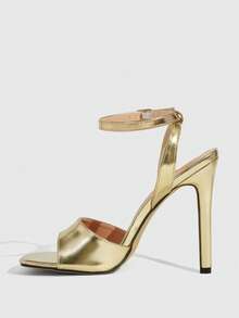 CUCCOO SZL Women's Square Toe Buckle Design Fashionable Elegant High Heel Sandals Valentine's Day - Gold - View 9