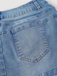 Sweetra Women's Casual Denim Mini Skirt - Blue - View 4