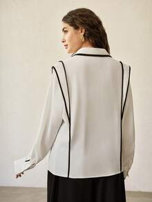 MOTF PREMIUM ÁO SƠ MI DÀI TAY CỠ LỚN VIỀN TƯƠNG PHẢN - trắng - Xem 3