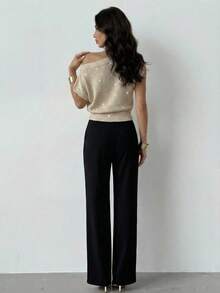 Firerie Women's Sequin Knit Asymmetric-Shoulder Sweater Top, Sexy Party Vibe Knit Blouse, Sequin Top, Risque Knit Top, Semi-Sheer Knit Sweater Top, Minimalist Women's Knit Sweater Top, Spring/Summer/Autumn Clothing, Elegant, Commute, Date, Party, Music Festival, Concert, Work Attire, Back To School, Annual Party, Women's Birthday Outfit - Apricot - View 9