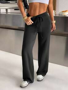 SHEIN EZwear 夏季休闲两件套女士针织抽绳腰休闲裤套装 - 彩色 - 查看 8