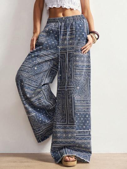 Bohemela Pantalones anchos y sueltos de mujer de tejido informal