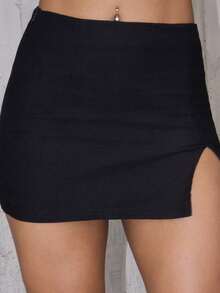 Tailored Low Rise Mini Skirt Elegant Summer Y2k Cute 90's Casual Capsule Holiday Vacation Fall Winter Christmas  Occasion Party - Black - View 3