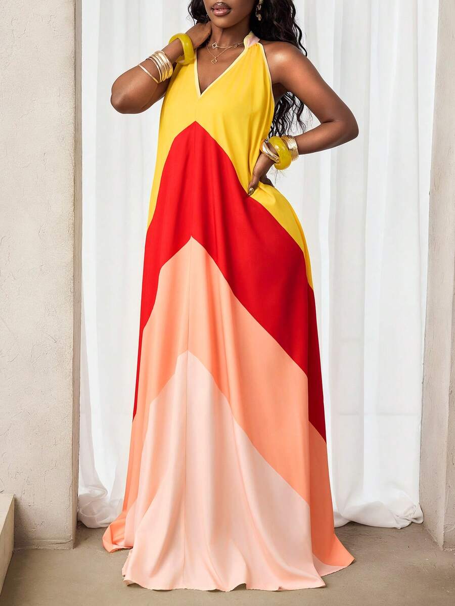 BamGleam 女士露背撞色休闲度假约会连衣裙 - 彩色 - 查看 1
