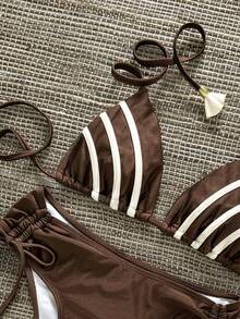 Swim Vcay 露背系带设计，腰部抽绳优雅度假女士泳衣套装 - 彩色 - 查看 4