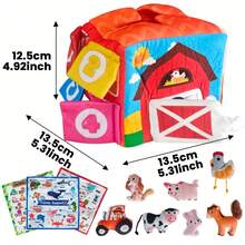 MINKOJA 婴儿农场小屋布书，农场动物布艺玩具，迷你农场小屋盒装小房子娃娃，6-12个月婴儿玩具，13件套惊喜谷仓玩具，含毛绒农场动物、摇铃、软纸、镜子。复活节，复活节礼物，儿童节，婴儿用品，婴儿必需品，婴儿玩具，婴儿摇铃和毛绒戒指 - 彩色 - 查看 2