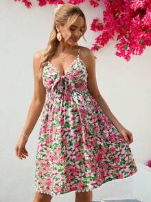 SHEIN Maternity Casual Floral Print Sleeveless Dress - Multicolor - View 3