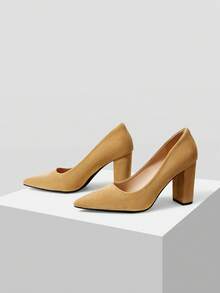 Mnmlis Tacones altos de punta elegantes para mujeres para ir al trabajo - Caqui - Ver 4