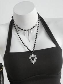 SHEIN Teen Girl Casual Daily Fashion Black Knit Halter Neck Tank Top - Black - View 3