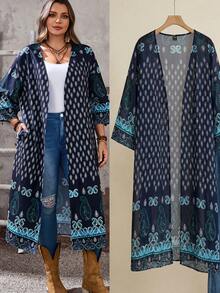 EMERY ROSE Áo khoác dài tay in họa tiết tối giản cỡ lớn dành cho nữ, thích hợp cho mùa hè/kỳ nghỉ xuân, phong cách đồng quê. - Nhiều màu - Xem 3