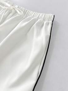 INAWLY Women's Summer Black And White Checkered Streetwear Date Wide Leg Pants,Elastic Waist Contrast Rib Trim Lantern Pants With Drawstring Hem,Pocket - White - View 5