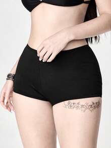 ROMWE 1 chiếc quần lót nữ kiểu hipster đính đá hình đầu lâu phong cách Gothic - màu đen - Xem 3