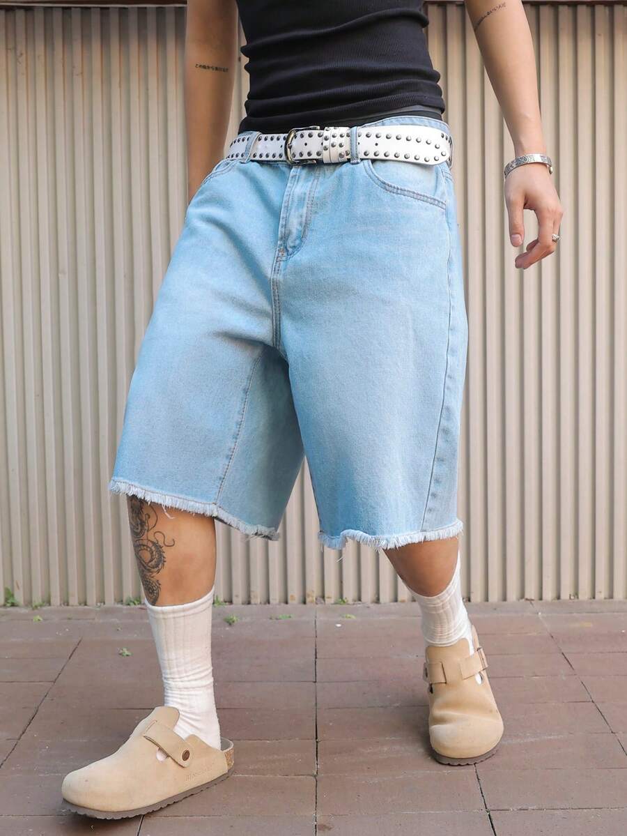 PAVTROS Men's Casual Washed Distressed Denim Shorts, Summer - Blue - View 1