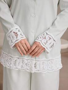 Graceveil Women's Loose Floral Lace Trim Blouse, Spring New Arrival - Light Grey - View 5