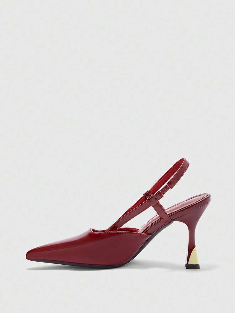 CUCCOO BIZCHIC Women Shoes Women's Pointed Thin High Heel Burgundy Back Strap Women's High Heel Shoes Stylish And Comfortable Commuters Business Versatile Women's Slingback Shoes