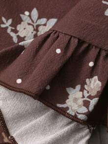DAZY 女童碎花领长袖上衣和裤子睡衣套装 - 棕色 - 查看 6