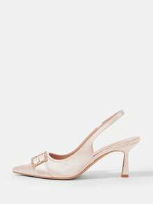 CUCCOO HITCHD Women's Pointed Toe Rhinestone Buckle Design Everyday Versatile Fashion High Heels Valentine's Day Elegant Shoes - Rose Gold - View 9