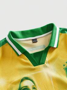 ROMWE MEN Prep Áo polo tay ngắn in hình Đức Mẹ Maria và số 10, kiểu dáng thể thao năng động, thích hợp cho hoạt động ngoài trời. - Nhiều màu - Xem 5