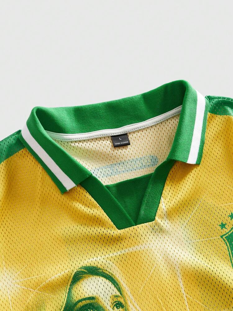 ROMWE MEN Prep Camisa Polo de Manga Curta Casual Sports com Estampa da Virgem Maria e Número 10, Adequada para Uso Externo - Multicolorido - Visão 5