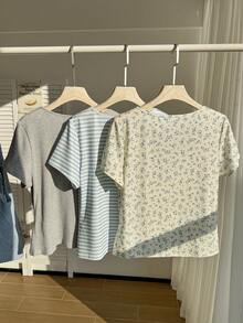 Comfortcana 3件套 女士加大码休闲圆领日常短袖T恤 - 彩色 - 查看 2