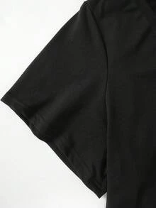 SHEIN PETITE Petite V-Neck Curved Hem Casual Versatile Slim Fit Dress - Black - View 3